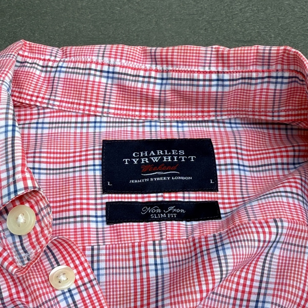 Charles Tyrwhitt Red and Blue Plaid Men's Shirt - Picture 5 of 13